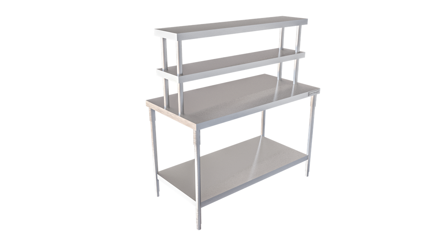 Mesa de trabajo isla con repisa doble y piso - Gastrox