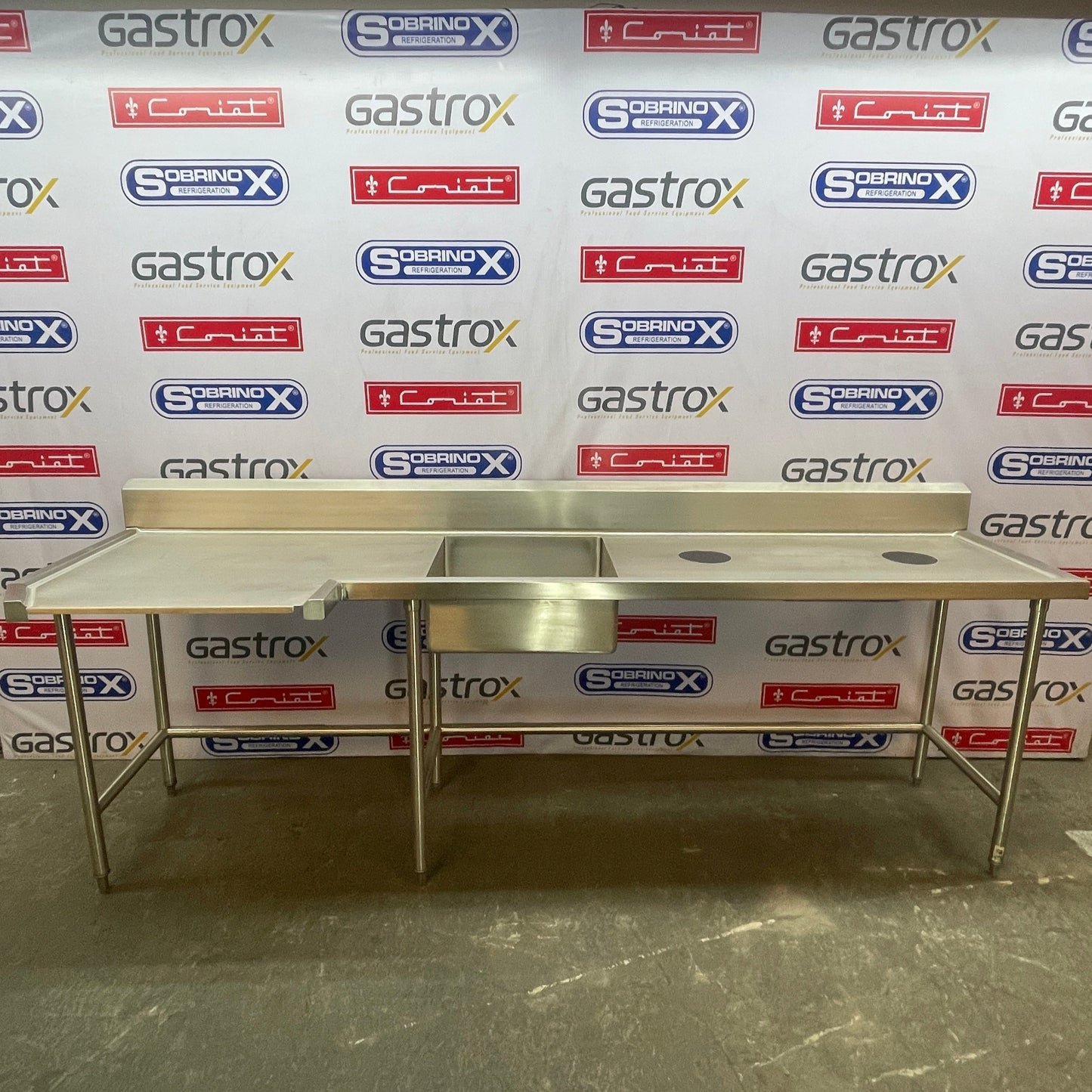 Mesa de Recibo de Loza Sucia con Tarja al Centro (269x76x90 cm)