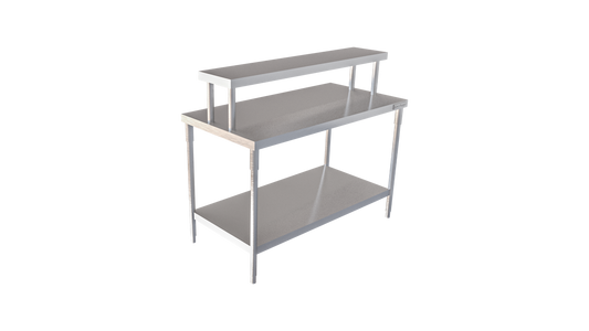 Mesa de trabajo isla con repisa sencilla central con piso - Gastrox