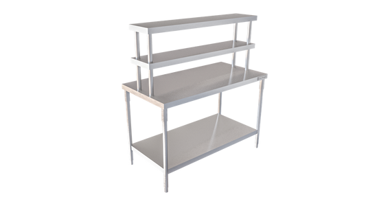 Mesa de trabajo isla con repisa doble y piso - Gastrox