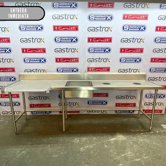 Mesa de Recibo de Loza Sucia con Tarja al Centro (269x76x90 cm)