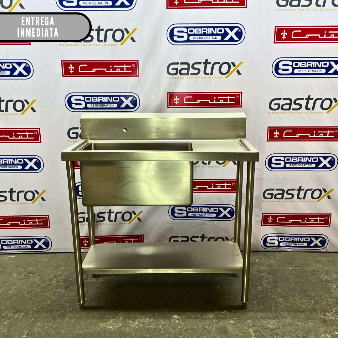 Fregadero Sencillo para Ollas con Piso y Tarja Izquierda (100x45x90cm)